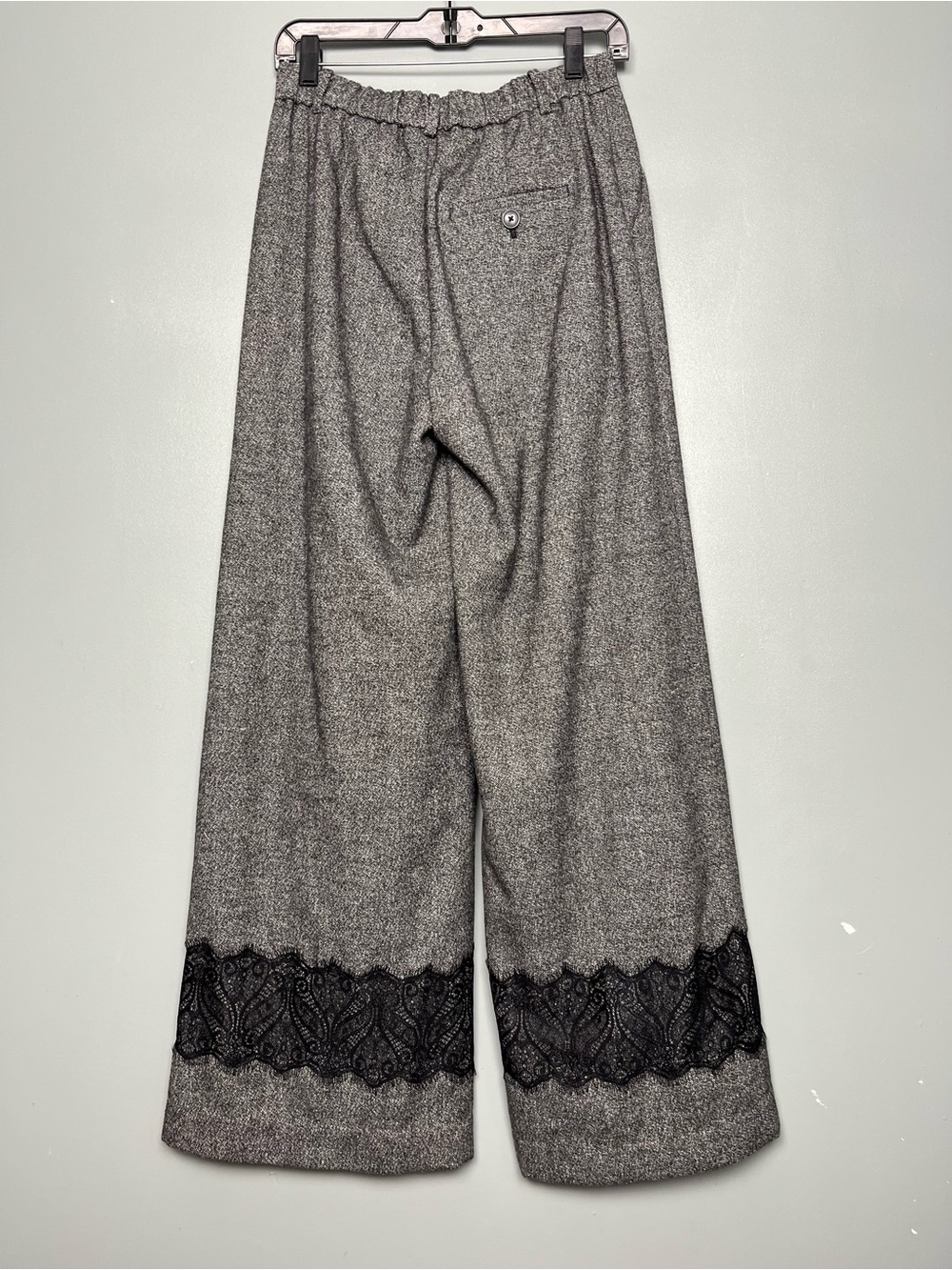 Anthropologie Maeve The Avery Pleated Wide-Leg Tweed Lace Trousers Gray Size XS - Picture 3 of 8